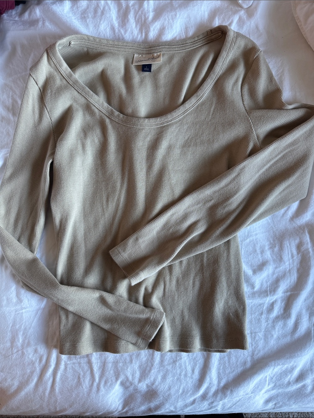 Universal Thread Scoop Neck Long Sleeve Lightweight Sweater in Light Beige